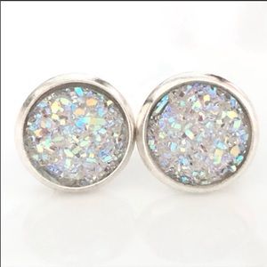 3/$30 WHITE IRIDESCENT DRUZY SILVER EARRINGS STUD